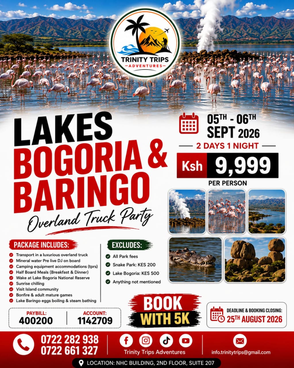 Trinity Trips brochure: Lakes Bogoria and Baringo overland truck party.