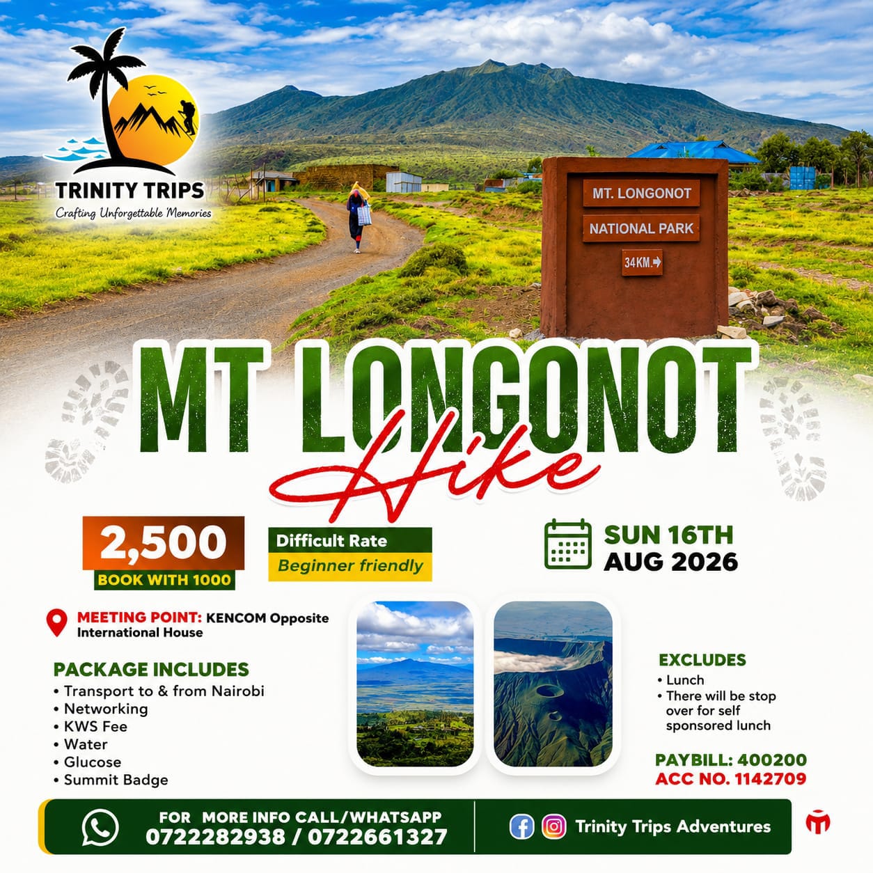 Trinity Trips brochure: Mt Longonot day hike group departure.