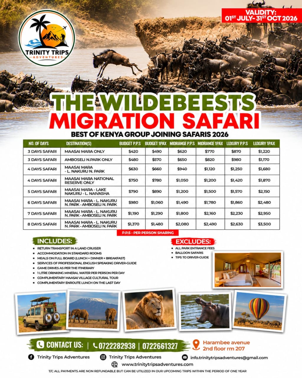 Trinity Trips brochure: The Wildebeests Migration Safari — best of Kenya group joining safaris.